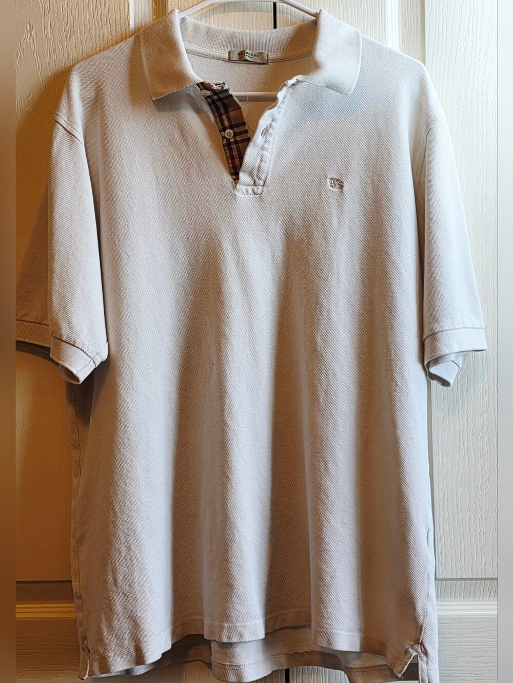 Burberry Men's Polo Shirt in White with Check Trim